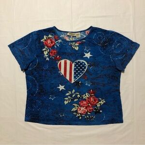 Collections Etc. Women’s Short Sleeve 100% Cotton Patriotic Country Blue Top L